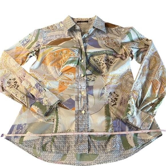 ETRO WOMEN’S GORGEOUS BUTTON DOWN BLOUSE SIZE 46 LIGHTWEIGHT COTTON ABSTRACT - Picture 8 of 12